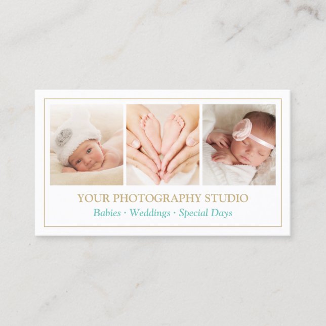 Classic Gold Color Frame Photo Collage Showcase Business Card (Front)