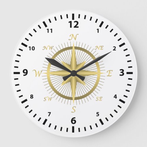 Classic Gold Compass and Black Number Clock Face