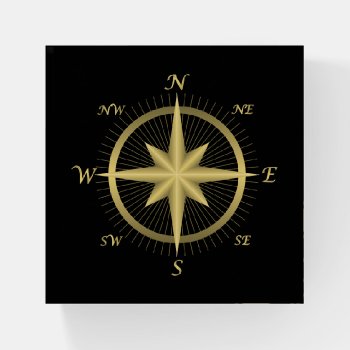 Classic Gold Compass On Black Paperweight by MtotheFifthPower at Zazzle