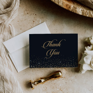 Classic Gold Confetti Calligraphy Fat Wedding Thank You Card