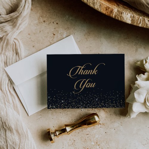 Classic Gold Confetti Calligraphy Fat Wedding Thank You Card