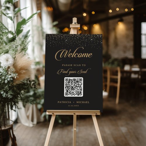 Classic Gold Confetti QR Code Seating Chart Foam Board