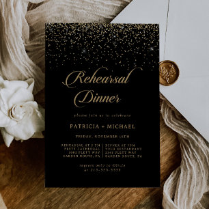 Classic Gold Confetti Wedding Rehearsal Dinner Invitation