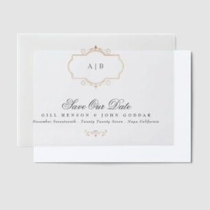 classic gold crest monogram formal save the date vellum invitations