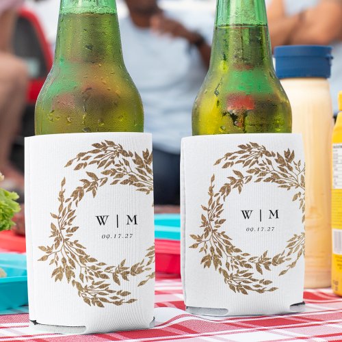 classic gold crest Monogram Wedding Gift Can Cooler