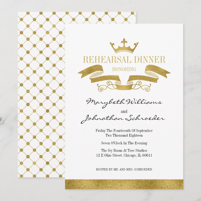 Classic Gold Crest Rehearsal Dinner Card (Front/Back)