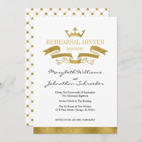 Classic Gold Crest Rehearsal Dinner Card