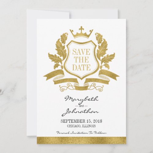 Classic Gold Crest Save The Date Card