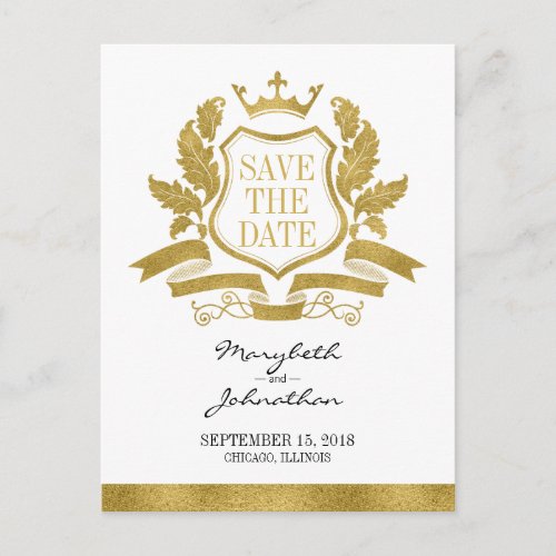 Classic Gold Crest Save The Date Postcard