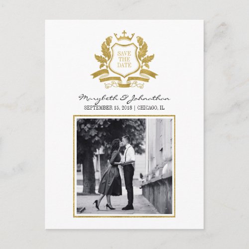 Classic Gold Crest Save The Date Postcard