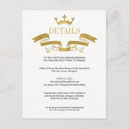 Classic Gold Crest Wedding Details Card