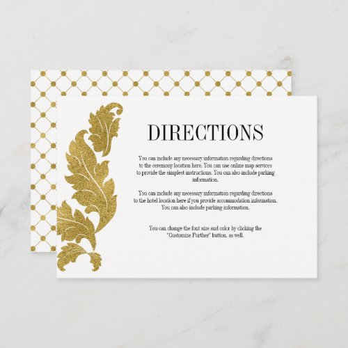 Classic Gold Crest Wedding Directions Card