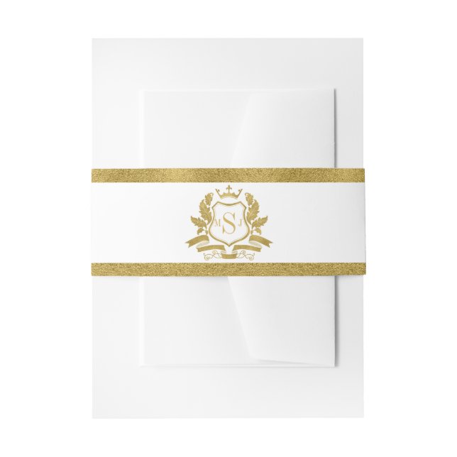Classic Gold Crest Wedding Invitation Belly Bands Invitation Belly Band (Front Example)