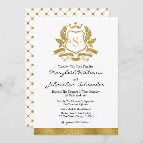 Classic Gold Crest Wedding Invitation Card