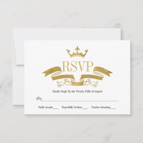 Classic Gold Crest Wedding RSVP Card