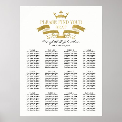 Classic Gold Crest Wedding Seating Chart Sign