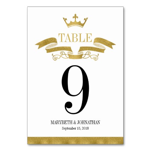 Classic Gold Crest Wedding Table Number Card