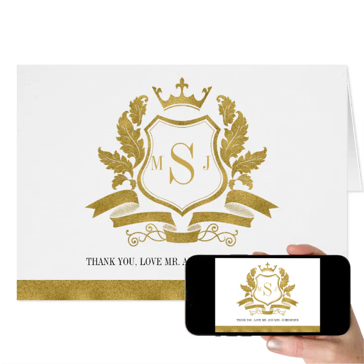 Classic Gold Crest Wedding Thank You Card | Zazzle