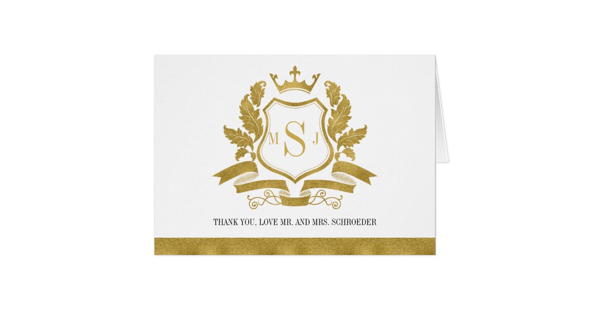Classic Gold Crest Wedding Thank You Card | Zazzle