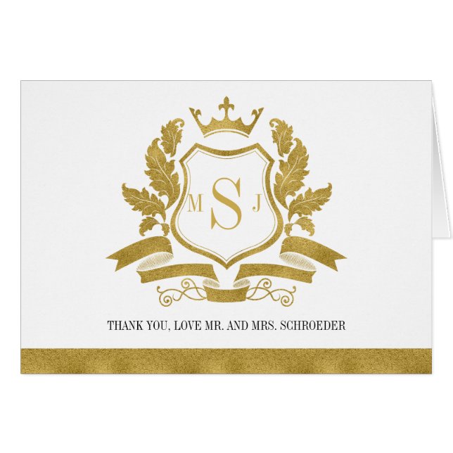 Classic Gold Crest Wedding Thank You Card (Front Horizontal)