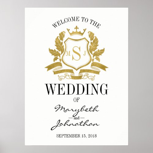 Classic Gold Crest Wedding Welcome Poster Sign