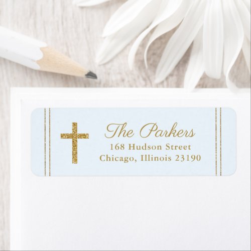 Classic gold  cross baptism return address label