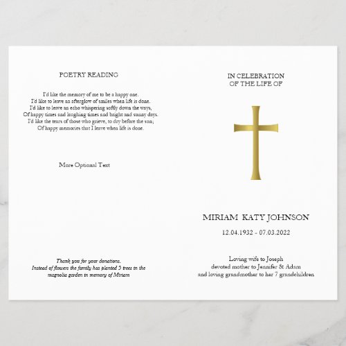 Classic Gold Cross elegant foldable memorial Flyer