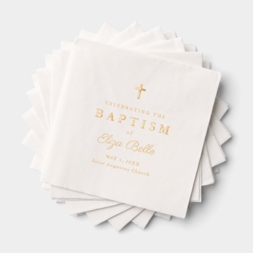 Classic Gold Cross Elegant Script Baptism