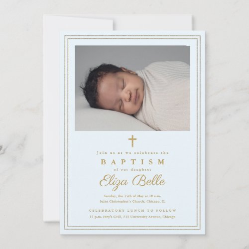 Classic Gold Cross Religious Baptism  Christening Invitation