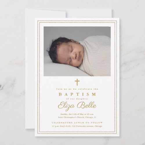 Classic Gold Cross Religious Baptism  Christening Invitation