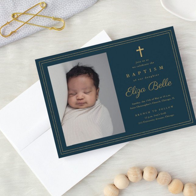 Classic Gold Cross Religious Baptism & Christening Invitation (Creator Uploaded)