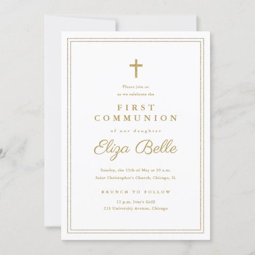 Classic Gold Cross Religious First Holy Communion Invitation