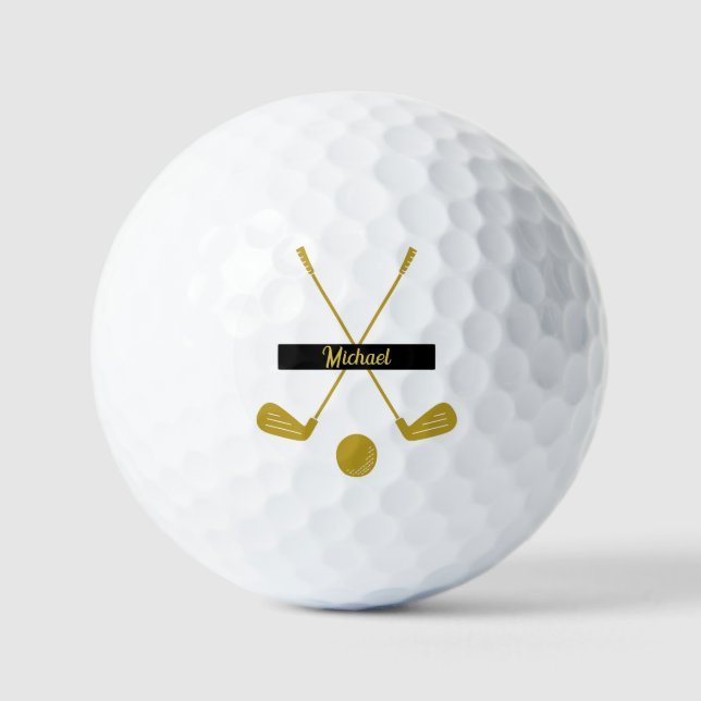 Classic Gold Custom Name Birthday Gift Golf Balls (Front)