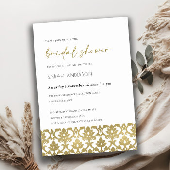 Classic Gold Damask Floral Pattern Bridal Shower Invitation by TypographyGallery at Zazzle