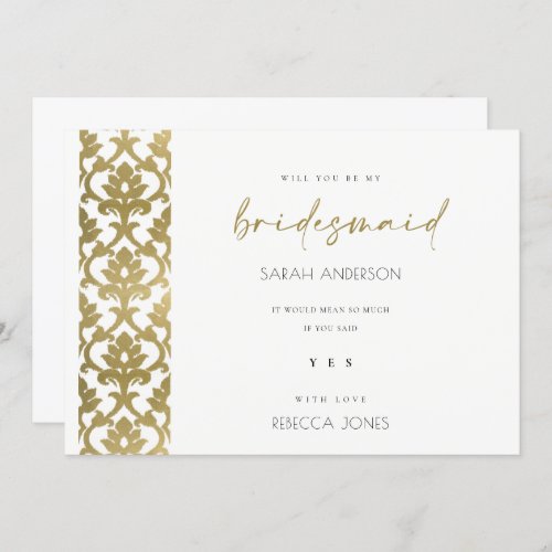 CLASSIC GOLD DAMASK FLORAL PATTERN BRIDESMAID INVITATION