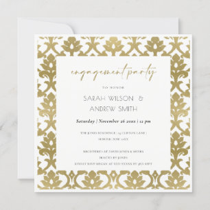 CLASSIC GOLD DAMASK FLORAL PATTERN ENGAGEMENT INVITATION
