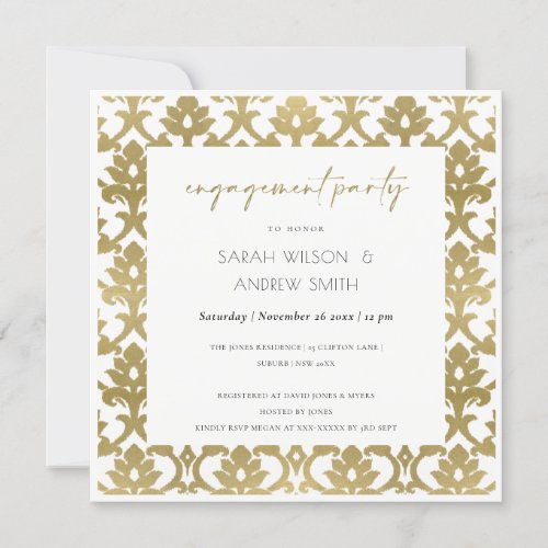 CLASSIC GOLD DAMASK FLORAL PATTERN ENGAGEMENT INVITATION