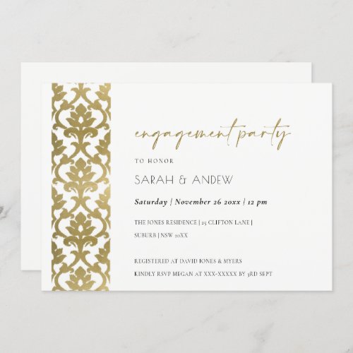 CLASSIC GOLD DAMASK FLORAL PATTERN ENGAGEMENT INVITATION
