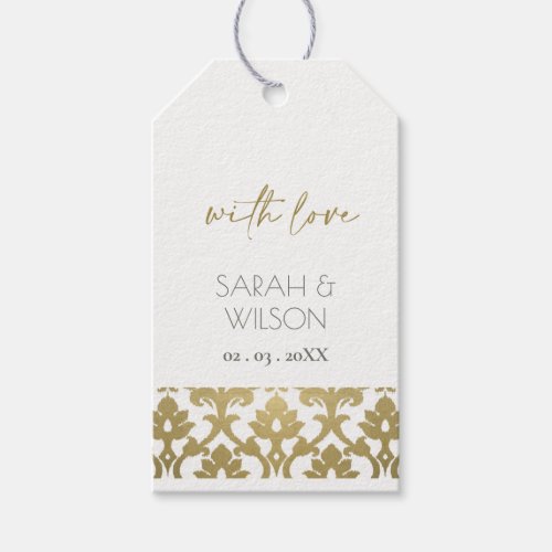 CLASSIC GOLD DAMASK FLORAL PATTERN WEDDING GIFT TAGS