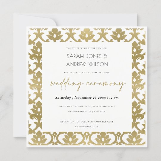 CLASSIC GOLD DAMASK FLORAL PATTERN WEDDING INVITATION | Zazzle.com