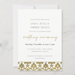 CLASSIC GOLD DAMASK FLORAL PATTERN WEDDING INVITATION