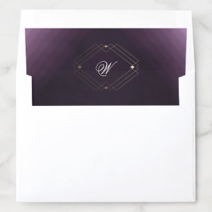 Classic Gold Deco Purple Calligraphy Monogram Envelope Liner