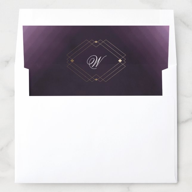 Classic Gold Deco Purple Calligraphy Monogram Envelope Liner (In Envelope)