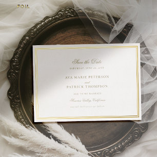 Classic Gold Double Frame Wedding Save the Date Foil Invitation