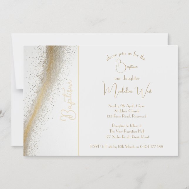 Classic Gold Dust Baptism Magnetic Invitation (Front)