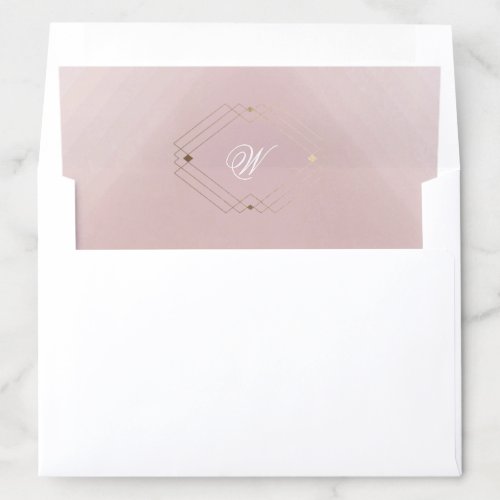 Classic Gold Dusty Rose Pink Monogram Wedding Envelope Liner