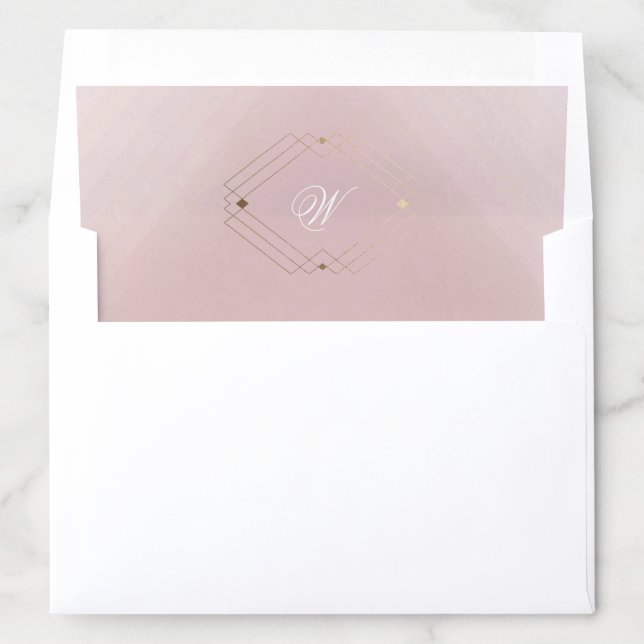 Classic Gold Dusty Rose Pink Monogram Wedding Envelope Liner (In Envelope)