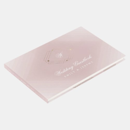 Classic Gold Dusty Rose Pink Monogram Wedding Guest Book