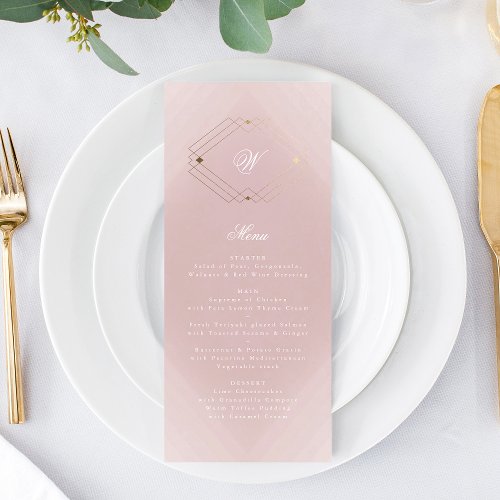 Classic Gold Dusty Rose Pink Monogram Wedding Menu