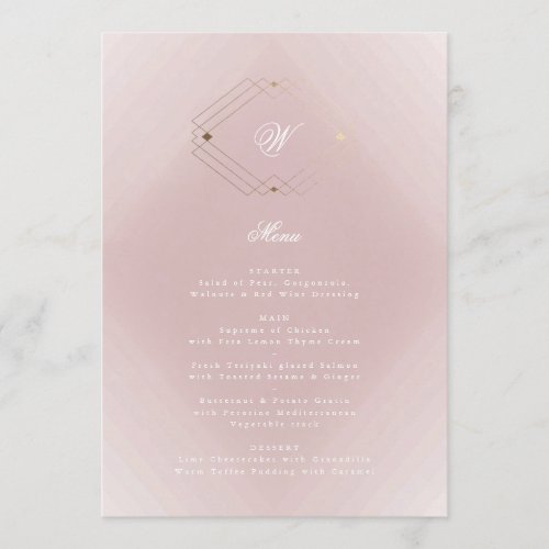 Classic Gold Dusty Rose Pink Monogram Wedding Menu